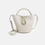 Women's Vintage Woven Genuine Leather Knot-Closure Crossbody Bucket Bag