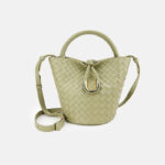 Women's Vintage Woven Genuine Leather Knot-Closure Crossbody Bucket Bag