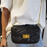 Damen Vintage gesteppt echtes Leder Schloss-Verschluss Crossbody Kette Tasche