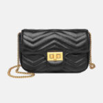 Damen Vintage gesteppt echtes Leder Schloss-Verschluss Crossbody Kette Tasche