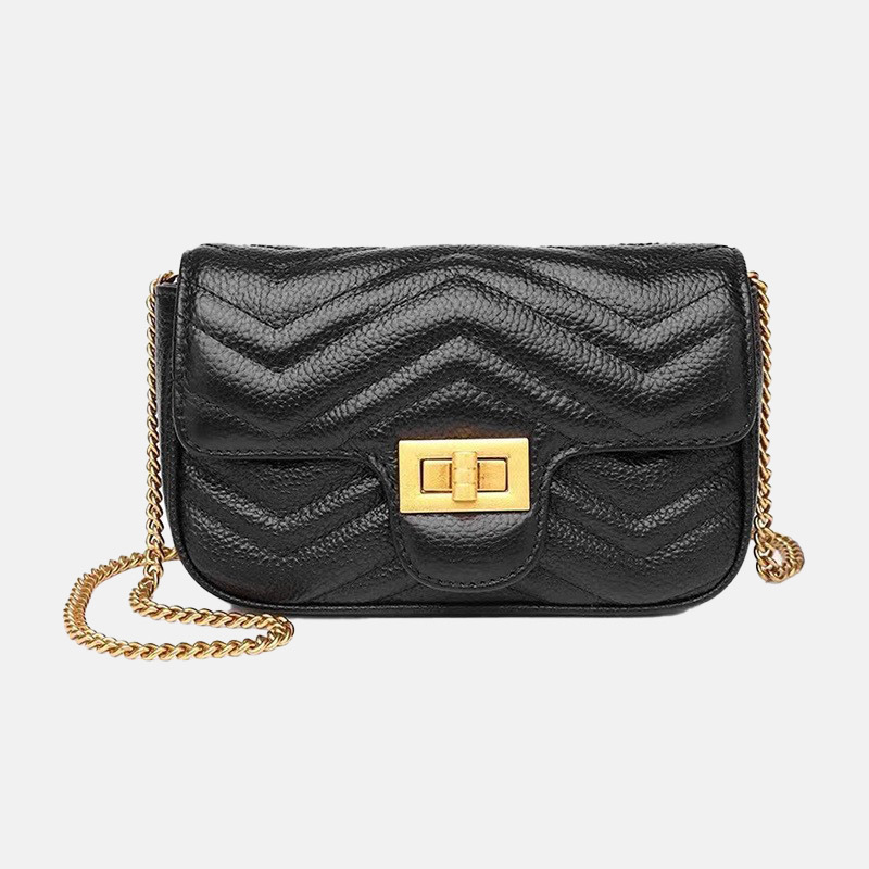 Sac Vintage matelassé en cuir véritable avec fermeture à clé pour le corps et la chaîne
