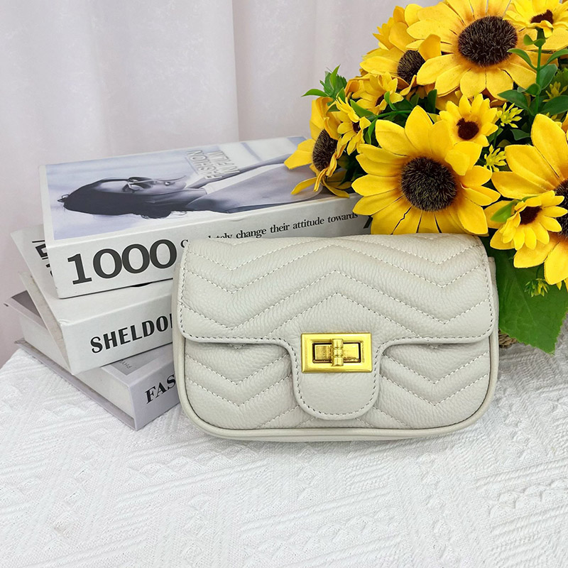 Damen Vintage gesteppt echtes Leder Schloss-Verschluss Crossbody Kette Tasche