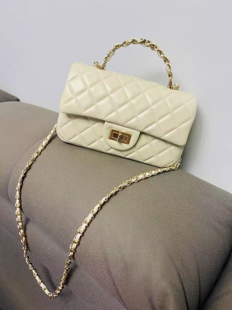 Women's Genuine Leather Lock Closure Quilted Chain Handle Shoulder Bag photo review