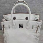 Sac à main en cuir fendu de crocodile pour femmes, avec serrure en argent photo review