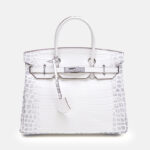 Sac à main en cuir fendu de crocodile pour femmes, avec serrure en argent