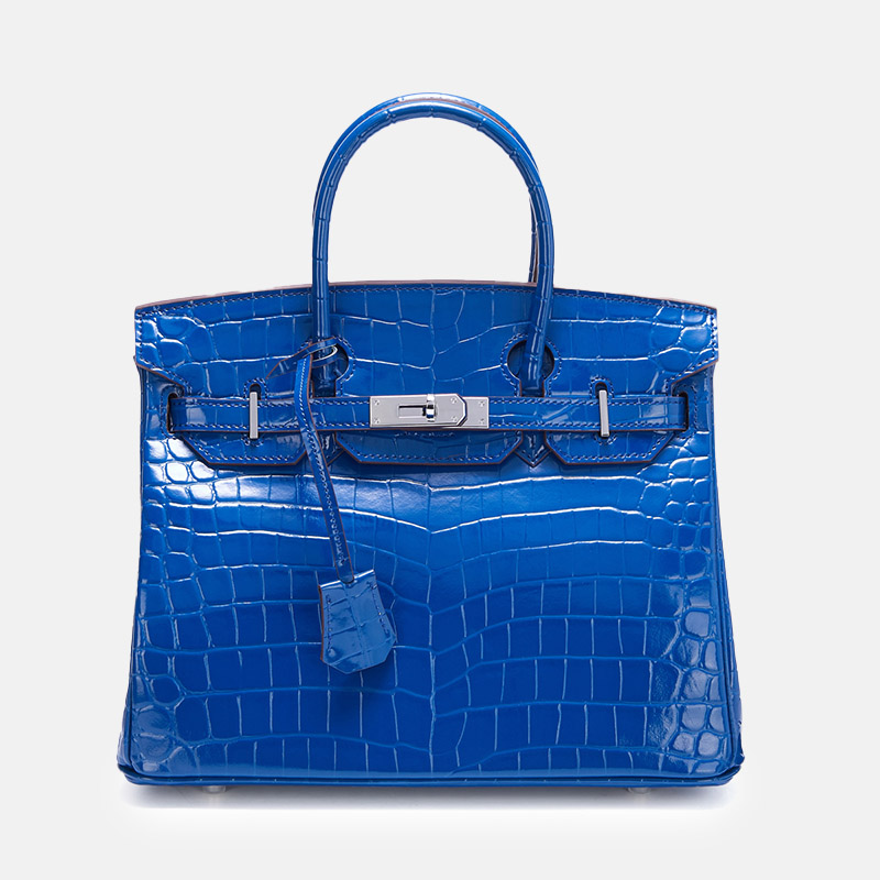 Sac à main en cuir fendu de crocodile pour femmes, avec serrure en argent
