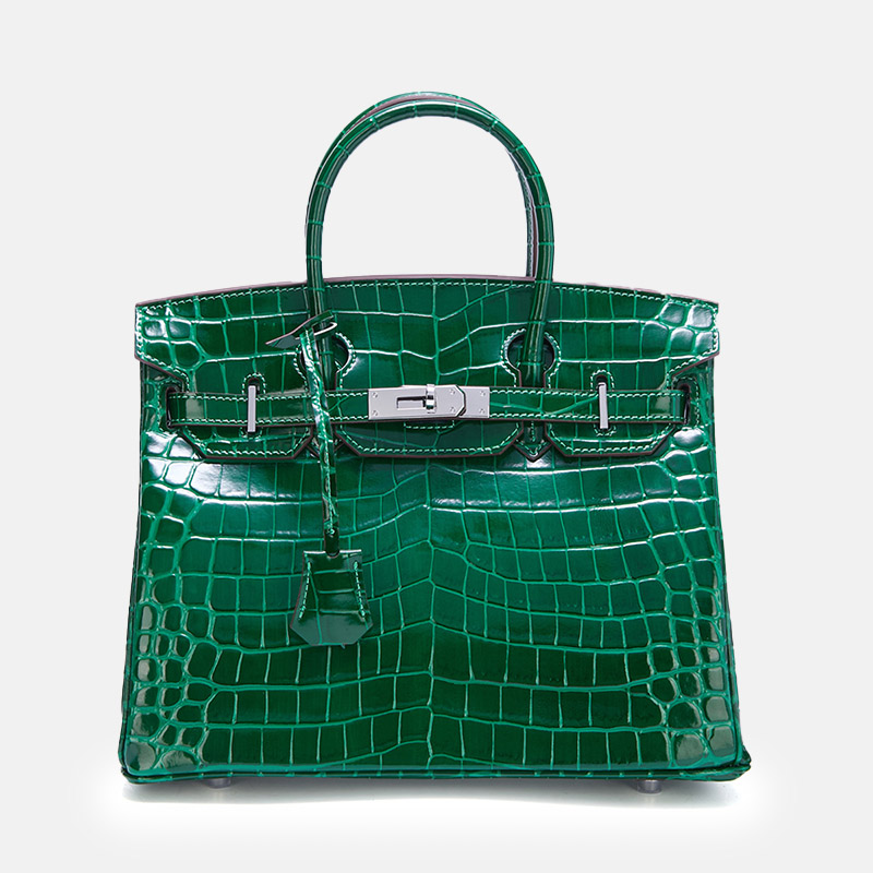Sac à main en cuir fendu de crocodile pour femmes, avec serrure en argent