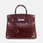 Sac à main en cuir fendu de crocodile pour femmes, avec serrure en argent