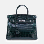 Sac à main en cuir fendu de crocodile pour femmes, avec serrure en argent
