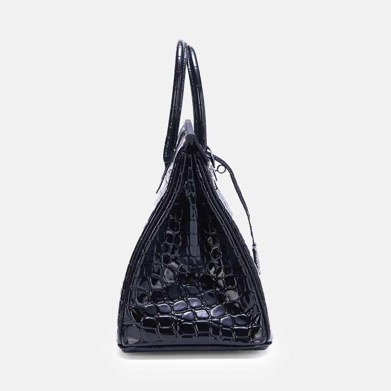 Sac à main en cuir fendu de crocodile pour femmes, avec serrure en argent