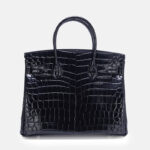 Sac à main en cuir fendu de crocodile pour femmes, avec serrure en argent