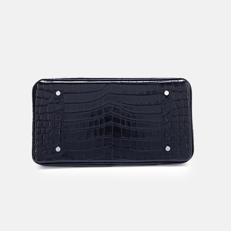 Sac à main en cuir fendu de crocodile pour femmes, avec serrure en argent
