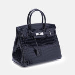 Sac à main en cuir fendu de crocodile pour femmes, avec serrure en argent