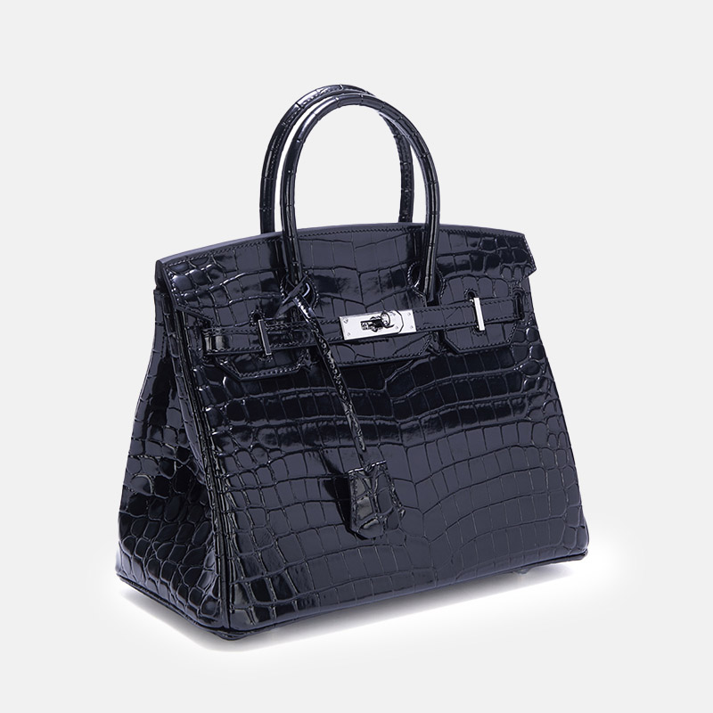 Sac à main en cuir fendu de crocodile pour femmes, avec serrure en argent