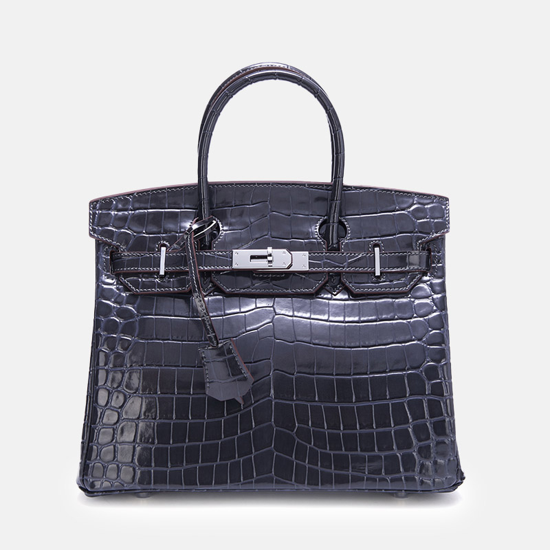 Sac à main en cuir fendu de crocodile pour femmes, avec serrure en argent