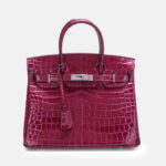 Sac à main en cuir fendu de crocodile pour femmes, avec serrure en argent