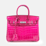 Sac à main en cuir fendu de crocodile pour femmes, avec serrure en argent
