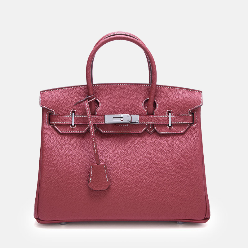 Women's Full-Grain Leather Top Handle Bag In Silver Lock Closure