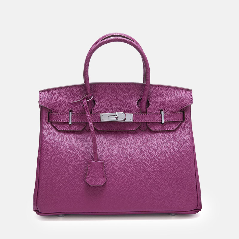 Women's Full-Grain Leather Top Handle Bag In Silver Lock Closure