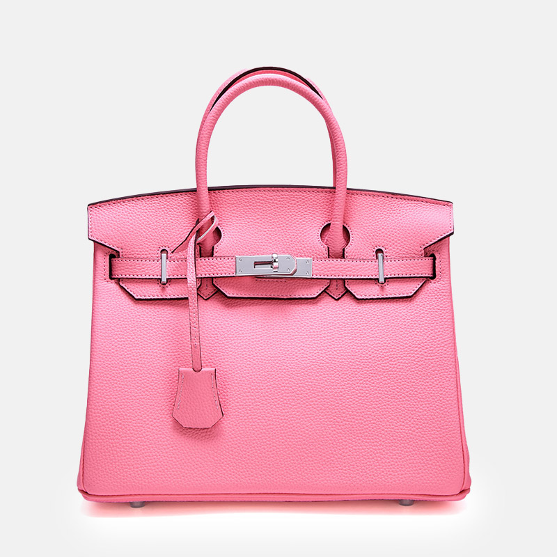 Women's Full-Grain Leather Top Handle Bag In Silver Lock Closure