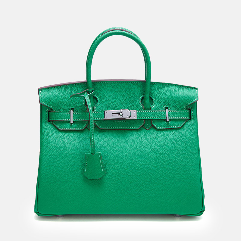 Women's Full-Grain Leather Top Handle Bag In Silver Lock Closure