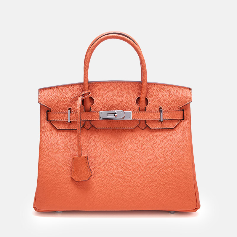 Women's Full-Grain Leather Top Handle Bag In Silver Lock Closure