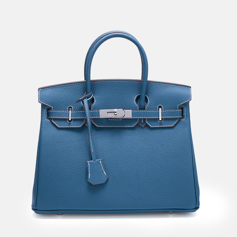 Women's Full-Grain Leather Top Handle Bag In Silver Lock Closure