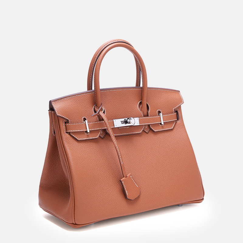 Women's Full-Grain Leather Top Handle Bag In Silver Lock Closure
