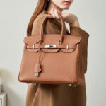 Women's Full-Grain Leather Top Handle Bag In Silver Lock Closure