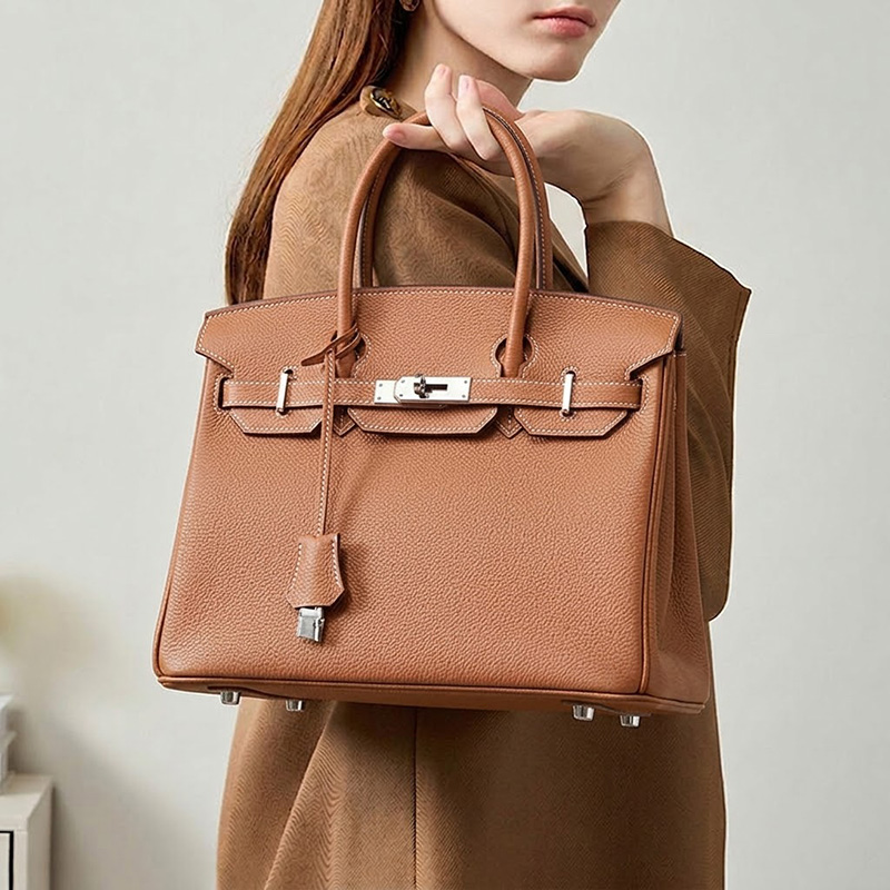 Women's Full-Grain Leather Top Handle Bag In Silver Lock Closure