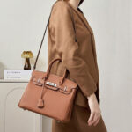 Women's Full-Grain Leather Top Handle Bag In Silver Lock Closure