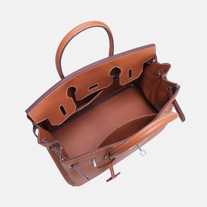 Women's Full-Grain Leather Top Handle Bag In Silver Lock Closure