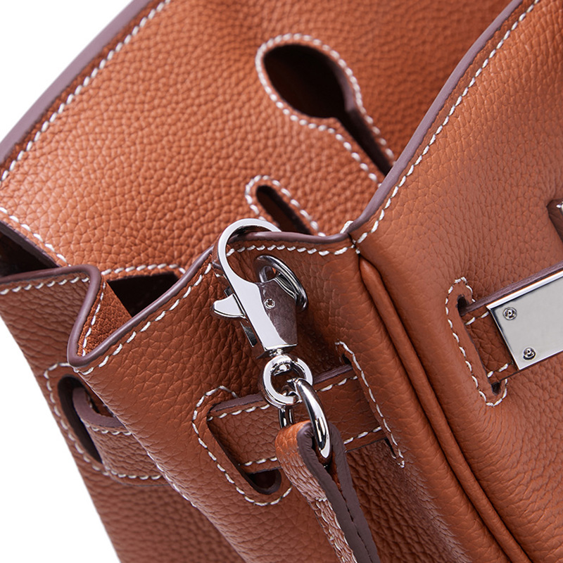 Women's Full-Grain Leather Top Handle Bag In Silver Lock Closure