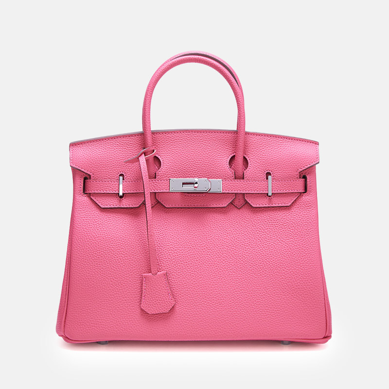 Women's Full-Grain Leather Top Handle Bag In Silver Lock Closure