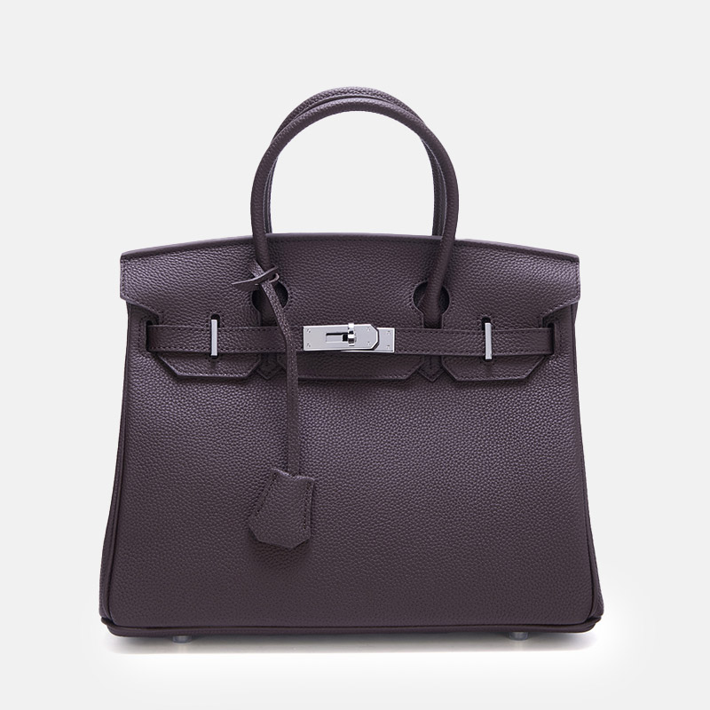 Women's Full-Grain Leather Top Handle Bag In Silver Lock Closure