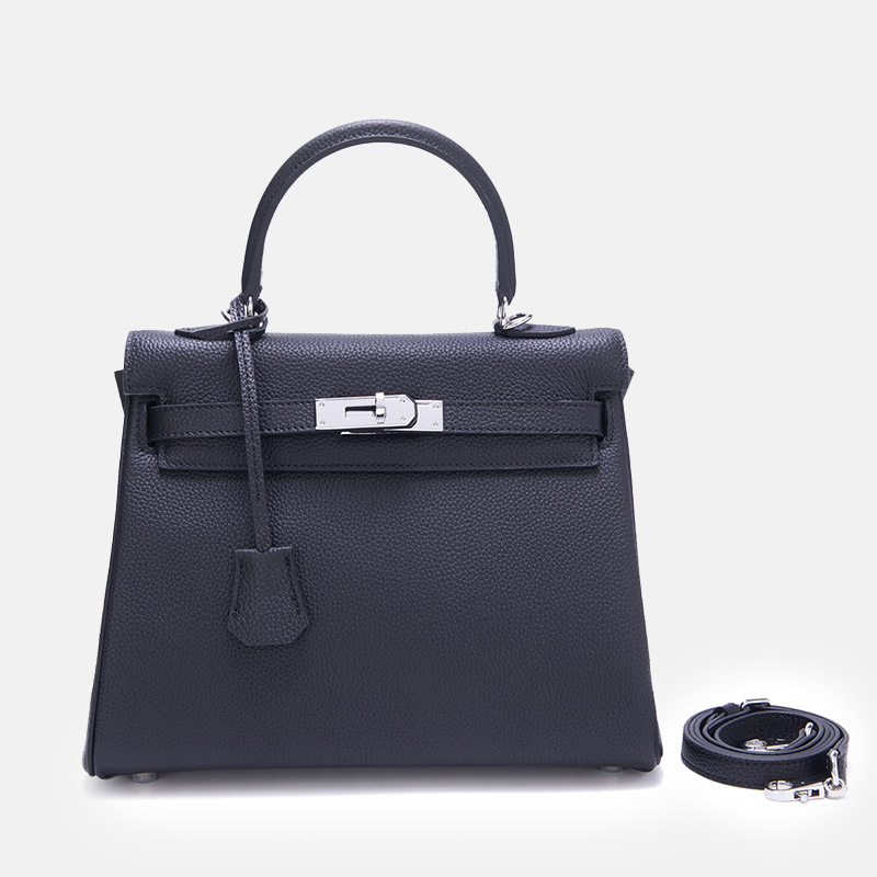 Damen Vollnarbenleder Tasche mit silbernem Henkel