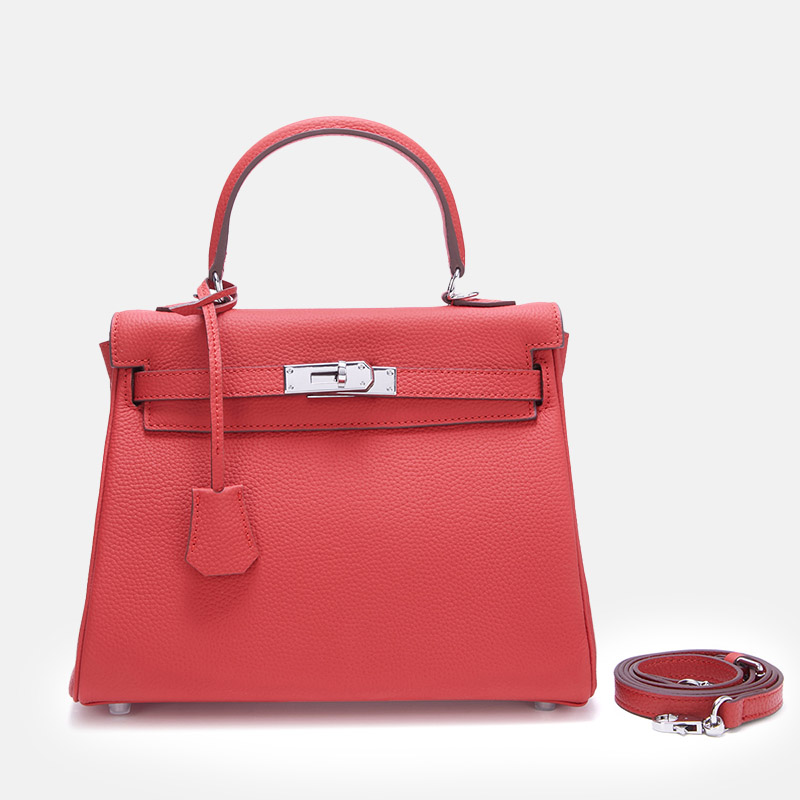 Damen Vollnarbenleder Tasche mit silbernem Henkel