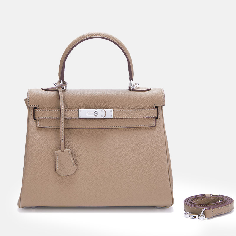 Damen Vollnarbenleder Tasche mit silbernem Henkel