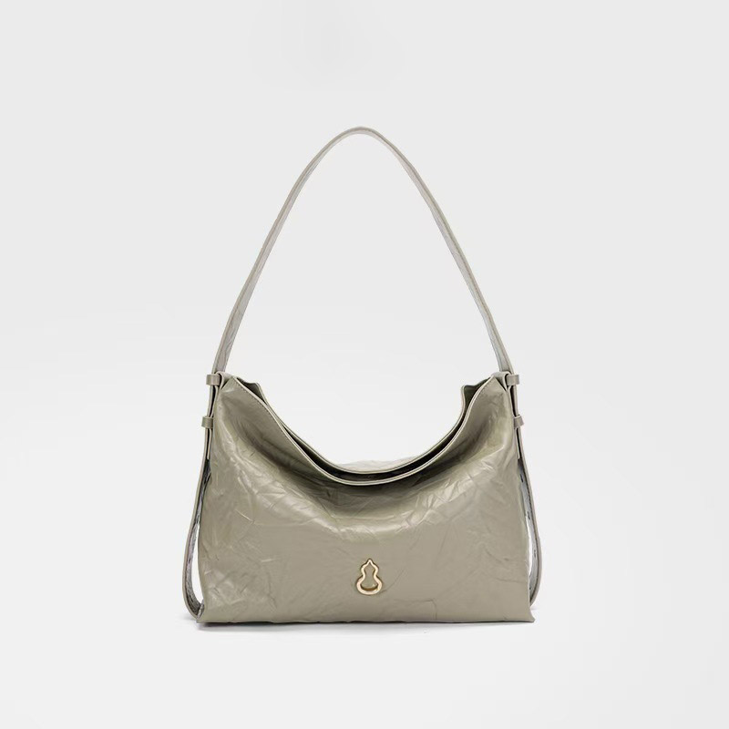 Women's Genuine Leather Pleated Hobo Shoulder Bag