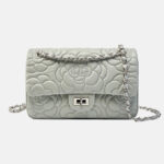 Women's Minimalist Lambskin Leather Camellia Quilted Chain Shoulder Bag In Silver Lock