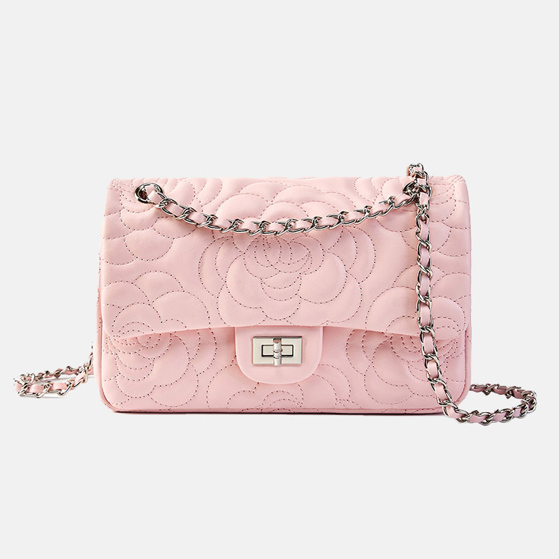 Women's Minimalist Lambskin Leather Camellia Quilted Chain Shoulder Bag In Silver Lock