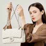 Women's Minimalist Lambskin Leather Camellia Quilted Chain Shoulder Bag In Silver Lock