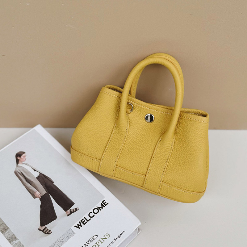 Women's Minimalist Full-Grain Leather handle Tote Bag With Crossbody Strap