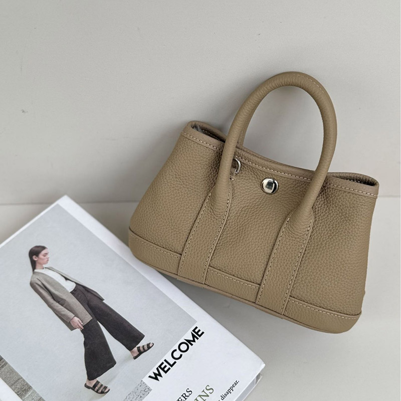 Women's Minimalist Full-Grain Leather handle Tote Bag With Crossbody Strap
