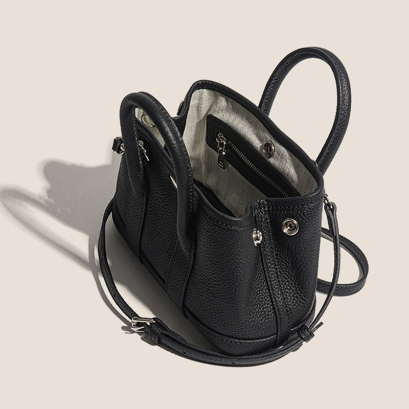 Women's Minimalist Full-Grain Leather handle Tote Bag With Crossbody Strap