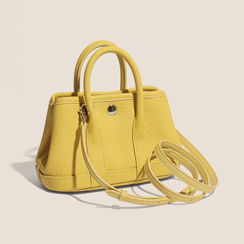 Women's Minimalist Full-Grain Leather handle Tote Bag With Crossbody Strap