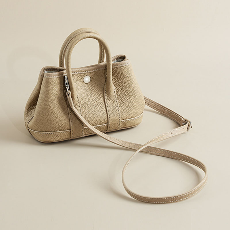 Women's Minimalist Full-Grain Leather handle Tote Bag With Crossbody Strap