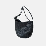 Women's Minimalist Woven Top-Grain Leather Crossbody Shoulder Bucket Bag