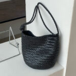 Women's Minimalist Woven Top-Grain Leather Crossbody Shoulder Bucket Bag