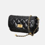Sac à bandoulière en cuir ciré matelassé pour femmes, avec chaîne en métal doré
